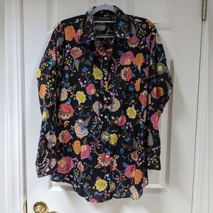 Black and Pink Floral Button Down Shirt